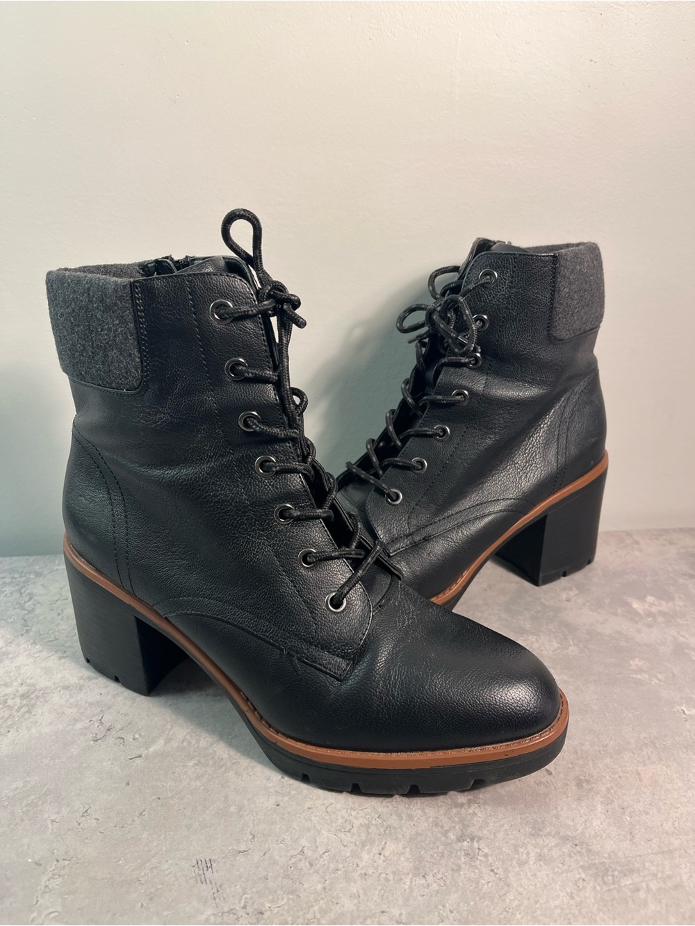 Naturalizer Madalynn 2 Lace Up Boots Chunky Block Heel Black Leather Size 10